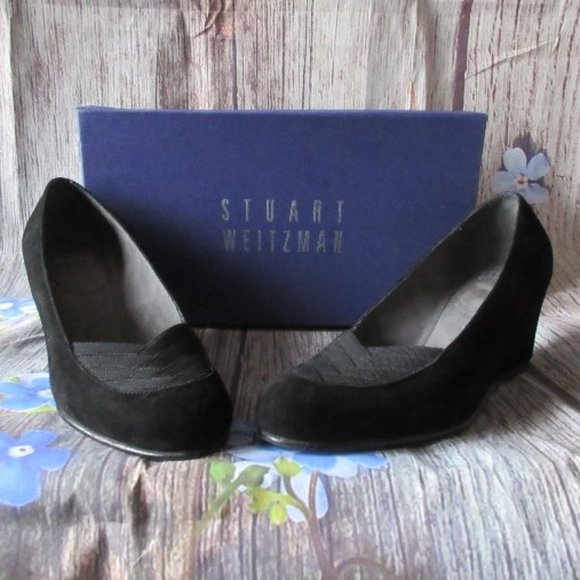 Stuart Weitzman Shoes 7 Black Suede Wedge He…